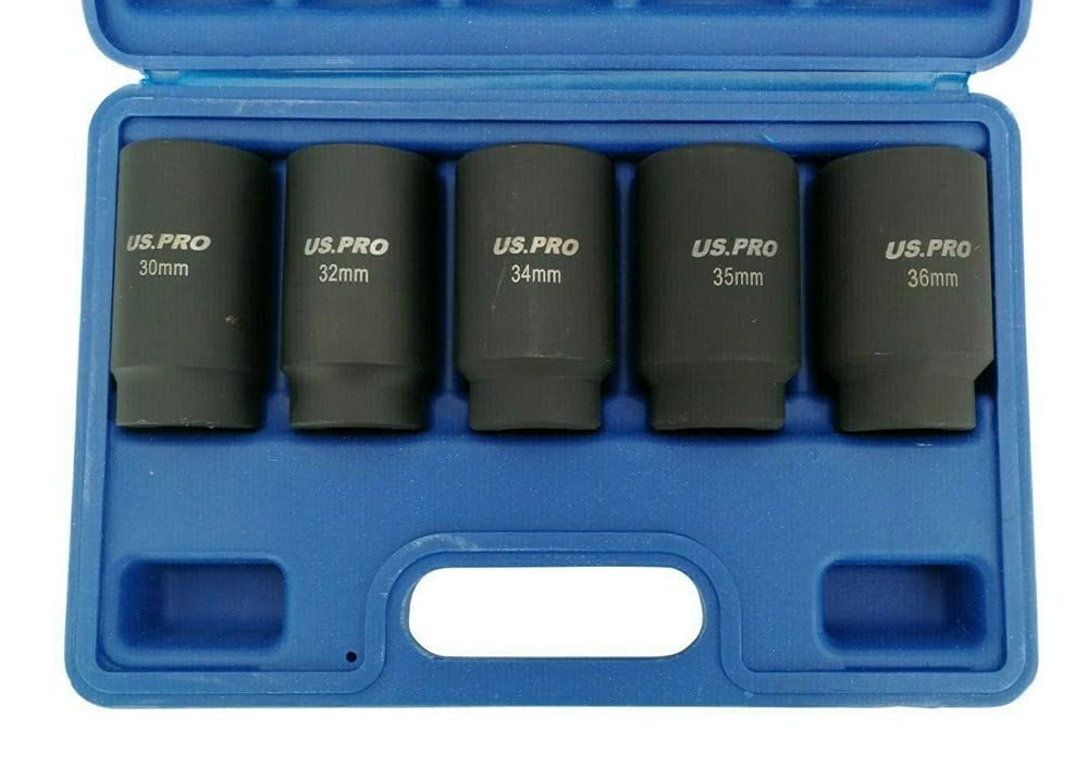 US Pro 5pc Hub Nut Impact Socket Set | 12 Point Thin Wall 30-36mm