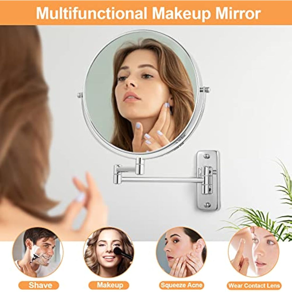 FFowcye 9" Wall Mounted Makeup Mirror | 1x/7x Magnifying Chrome Mirror