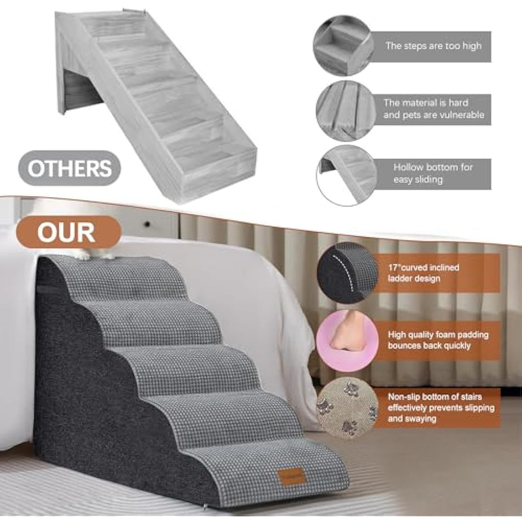 5-Step Foam Dog Stairs – Non-Slip High Density Pet Ramp