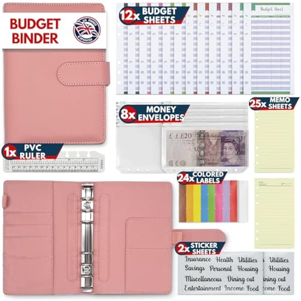 KASTLO A6 PU Leather Budget Binder - Cash Stuffing Wallet Organiser, Nude
