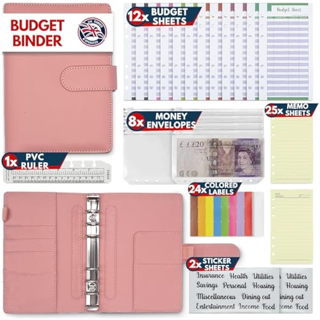 KASTLO A6 PU Leather Budget Binder - Cash Stuffing Wallet Organiser, Nude