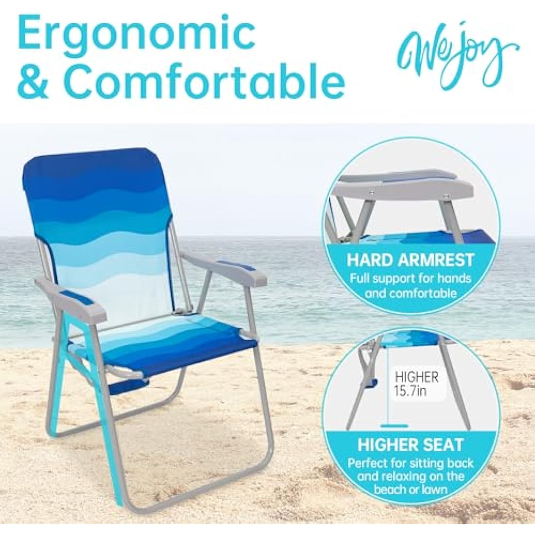 WEJOY Folding Beach Chair | Lightweight High Back Camping Chair with Strap