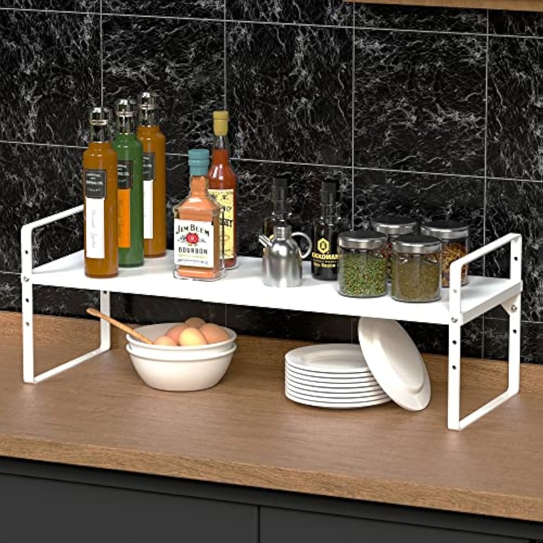 ARCCI Expandable & Stackable Metal Kitchen Cabinet Shelf Organizer – White