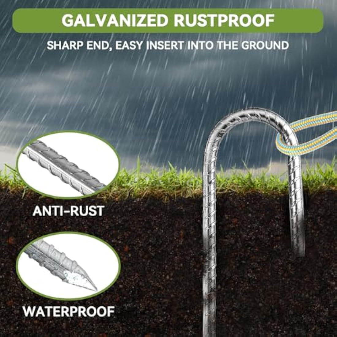 Graxury 16" Heavy Duty Galvanized Steel J Hook Rebar Stakes - 20 Pack