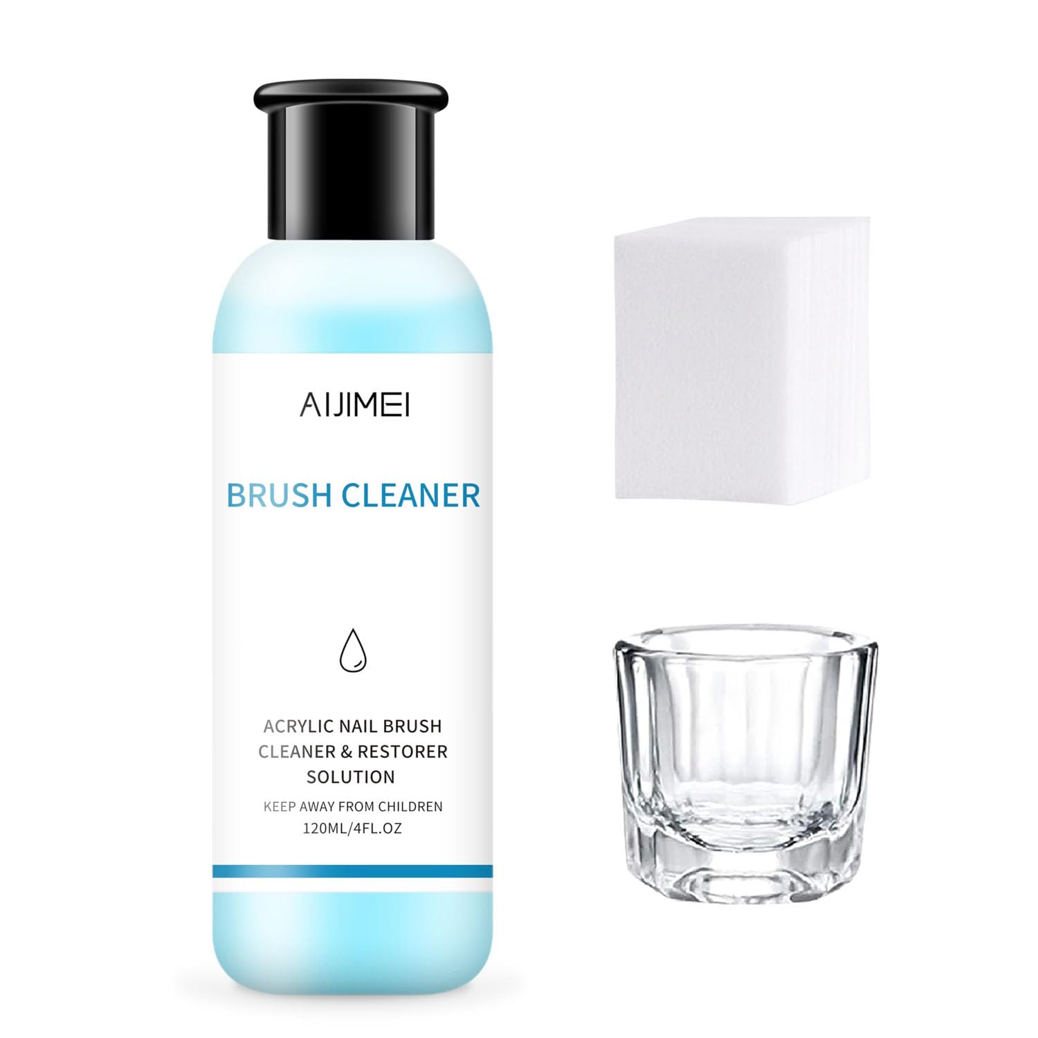 AIJIMEI Nail Brush Cleaner & Restorer Kit | 120ml Solution with Glass Cup