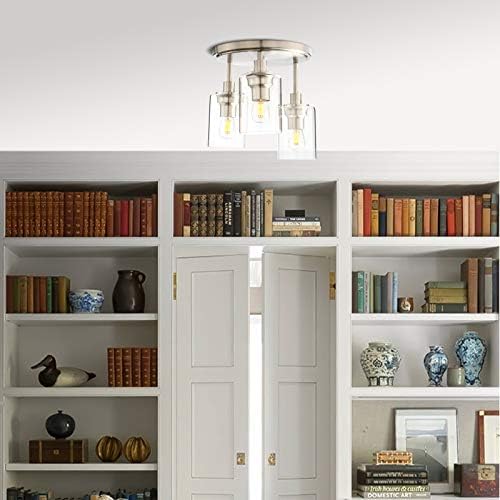Jolof Store Industrial 3-Way Glass Pendant Light – Brushed Flush Ceiling Lamp