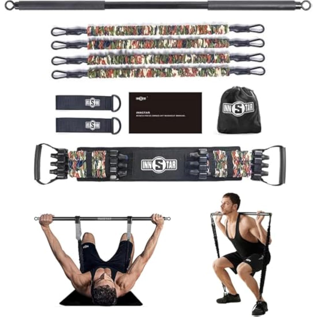 INNSTAR Portable Home Gym Set | Resistance Band Bench Press & Squat Kit