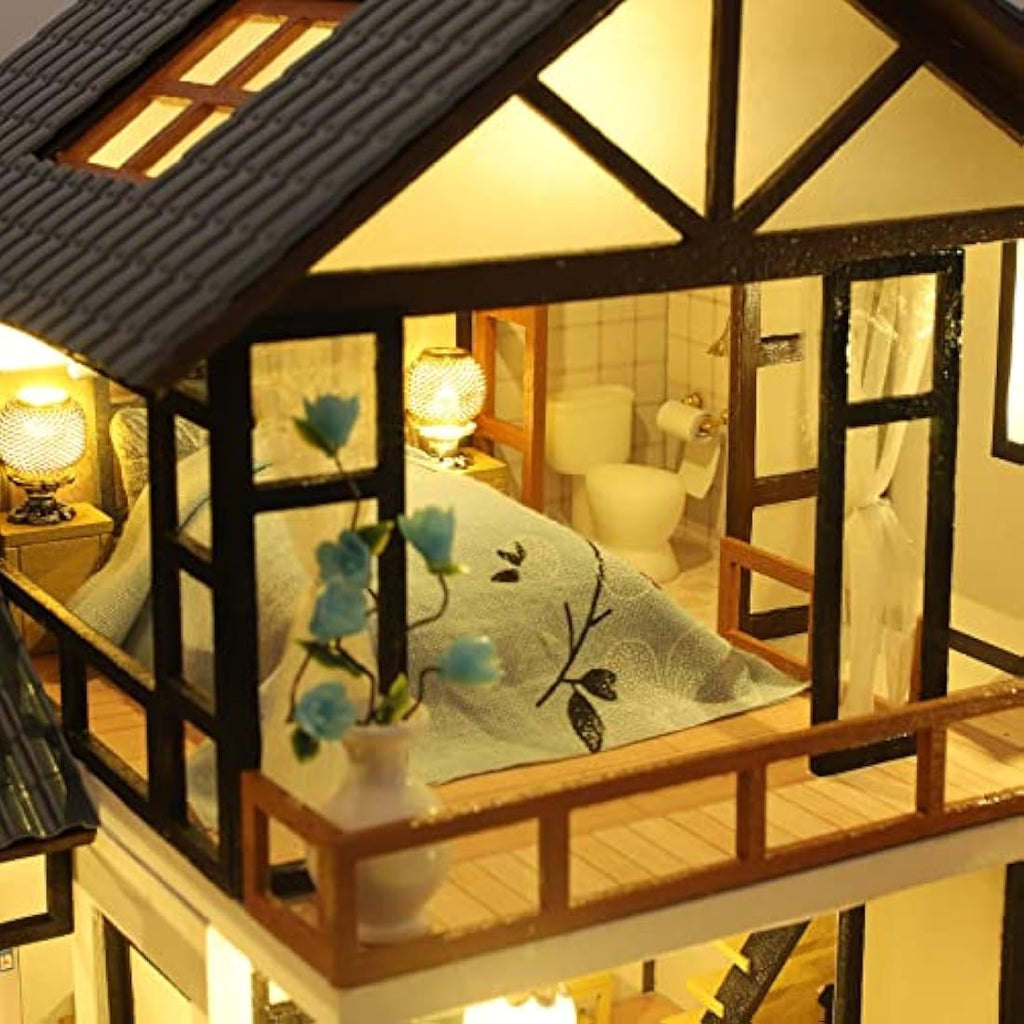 Cuteefun DIY Miniature Dollhouse Kit - Oriental Villa Wooden Model with Music