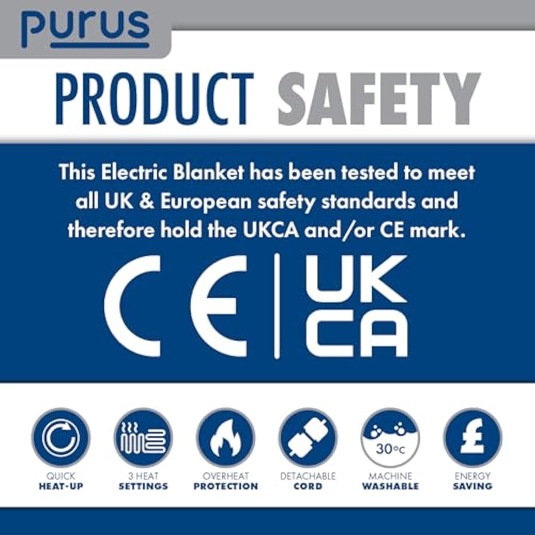 Purus King Size Electric Blanket | Soft Polyester Heated Underblanket