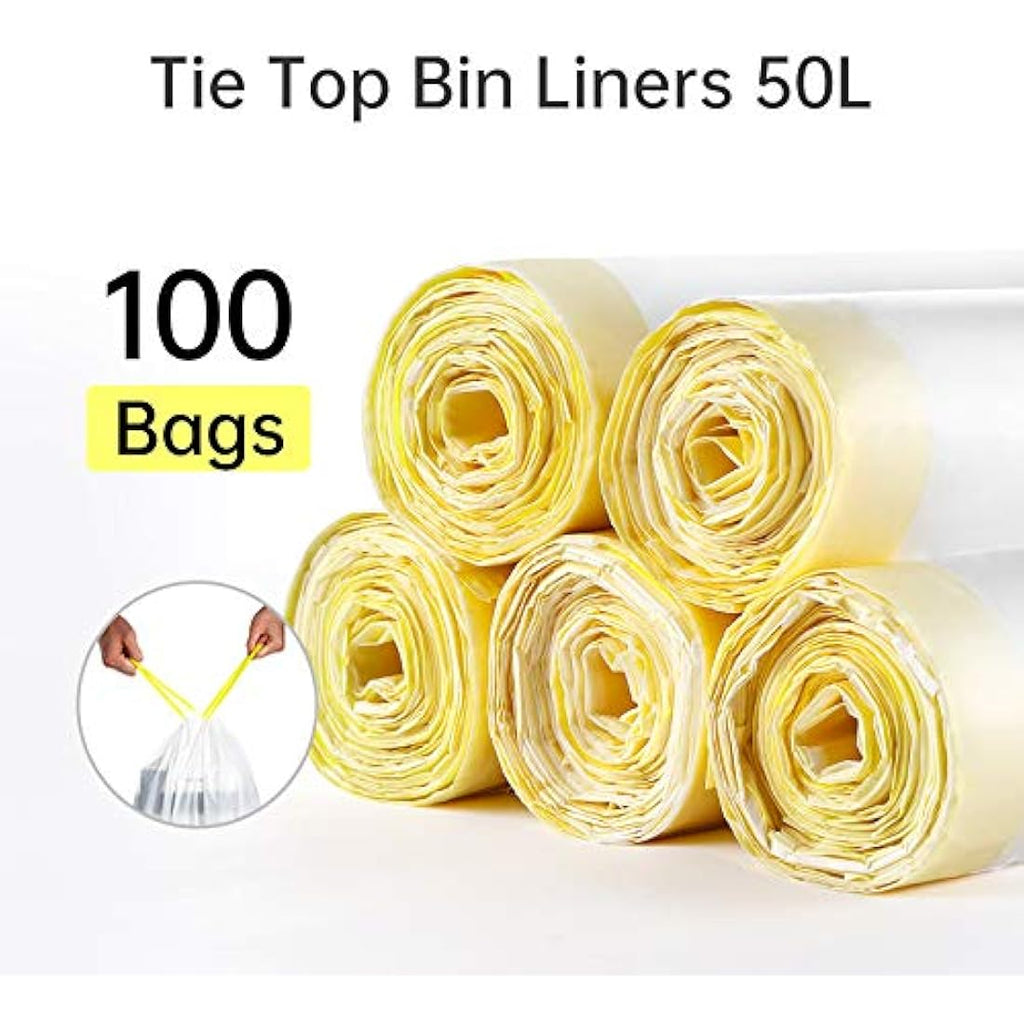 50L Bin Bags – Heavy Duty Drawstring Bin Liners (100 Pack)