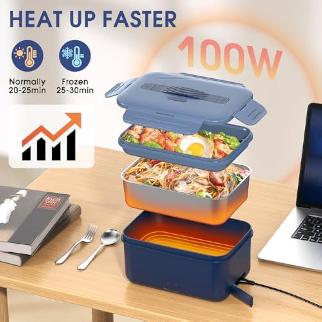 Monteka 100W Electric Lunch Box – 1.8L Stainless Steel Portable Food Warmer