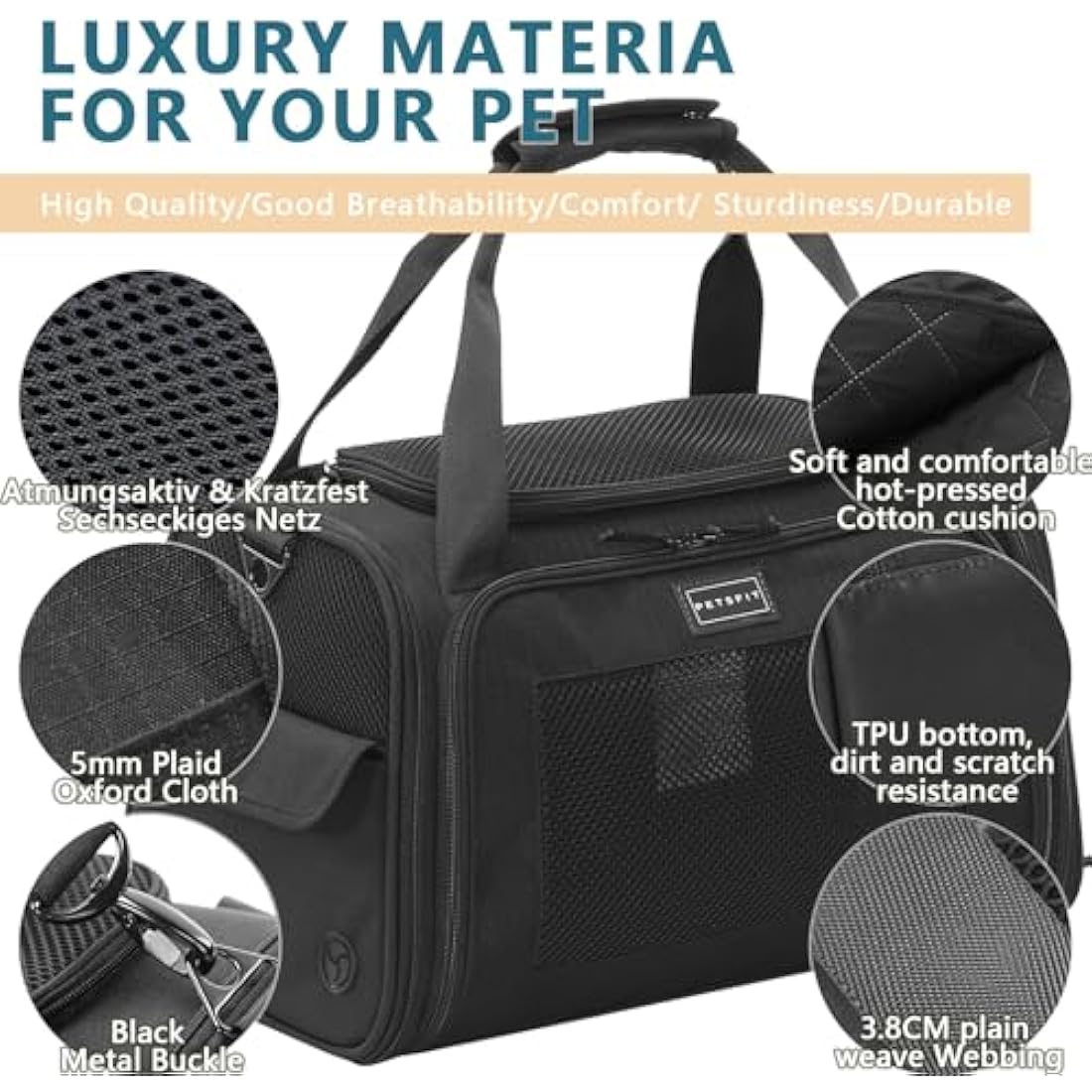 Petsfit Airline Approved Pet Carrier | Breathable Soft Sided Cat Bag