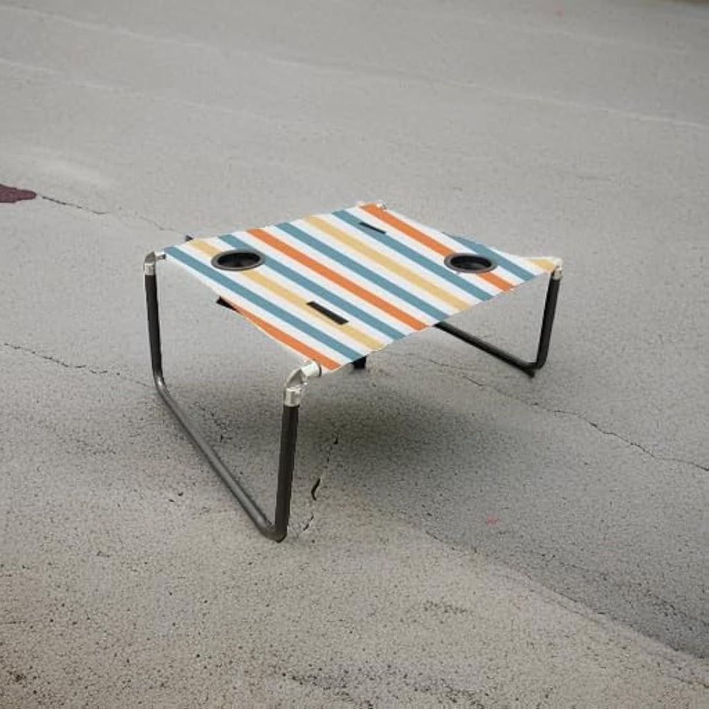 Neso Portable Beach Table | Lightweight Folding Canvas Table - Vintage Stripes
