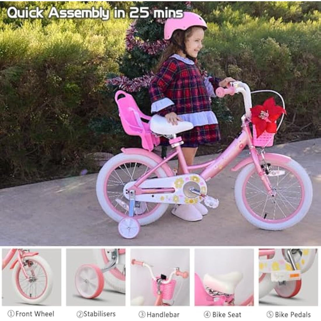 Glerc Maggie 16 Inch Girls Bike with Doll Seat and Basket – Pink