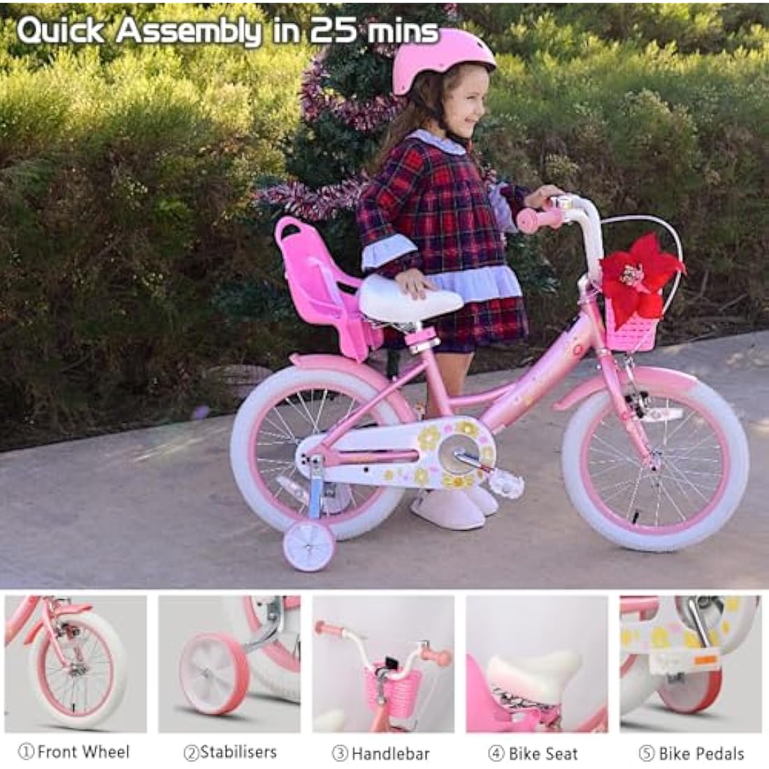 Glerc Maggie 16 Inch Girls Bike with Doll Seat and Basket – Pink