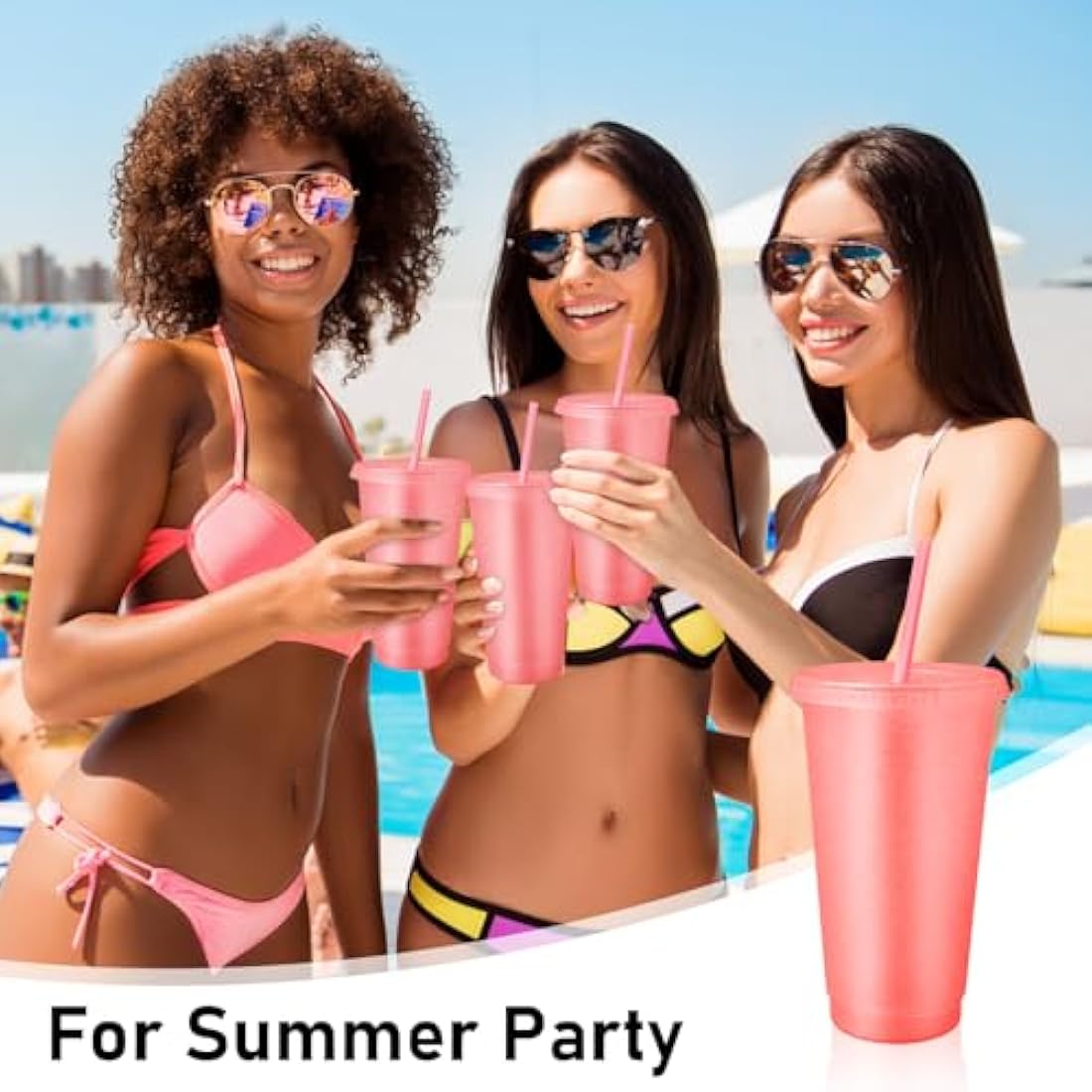 Jolof Store 24oz Glitter Reusable Cups with Lids and Straws – 24 Pack
