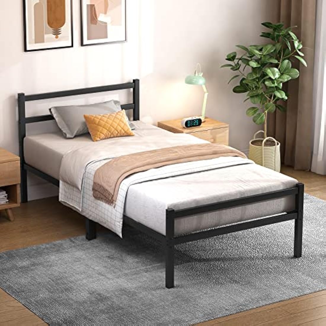 Yornoli 3ft Small Single Metal Bed Frame with Storage & Headboard