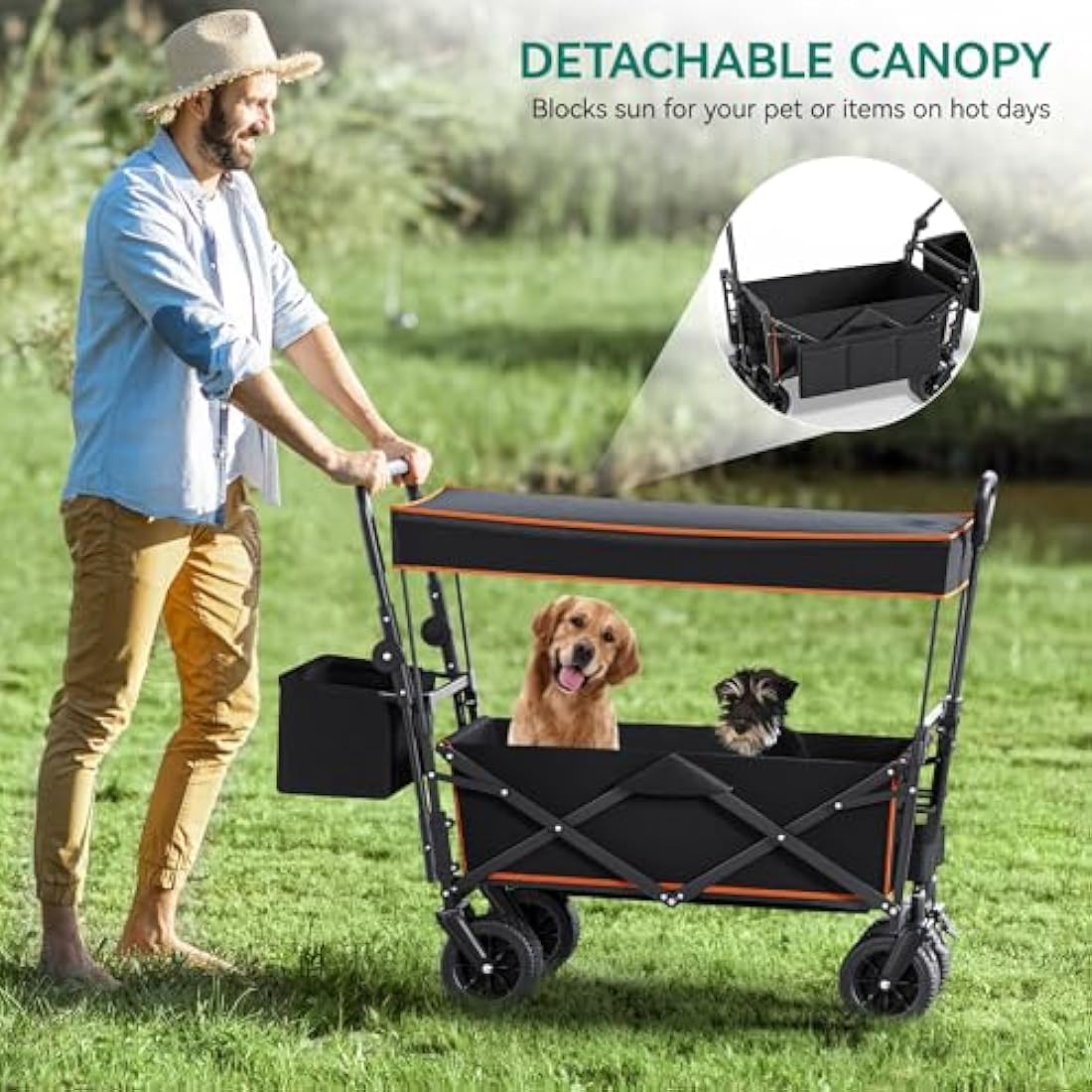 YITAHOME Folding Beach Wagon with Canopy | Heavy Duty 220lbs Garden Cart