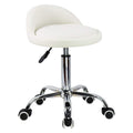 KKTONER PU Leather Rolling Stool with Backrest - White Swivel Chair