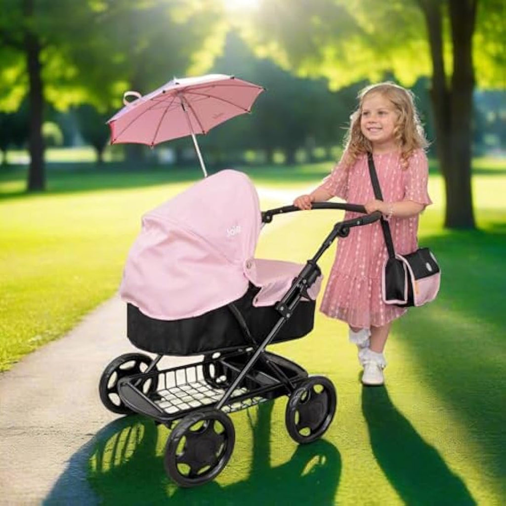 Joie Junior Dolls Pram & Parasol Set - Foldable Toy Stroller for Age 3+