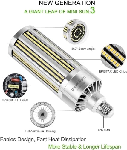 DragonLight 150W LED Corn Bulb | E40 Mogul Base | 5000K Daylight