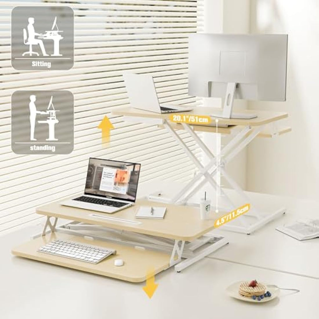 ERGOMAKER 32" Standing Desk Converter | Dual Monitor Riser - Golden Oak