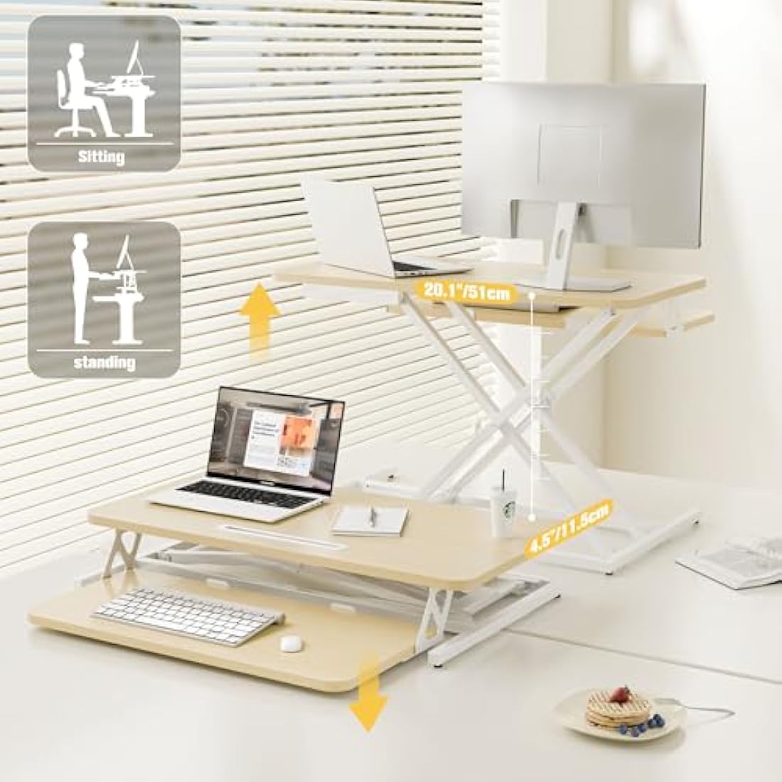 ERGOMAKER 32" Standing Desk Converter | Dual Monitor Riser - Golden Oak