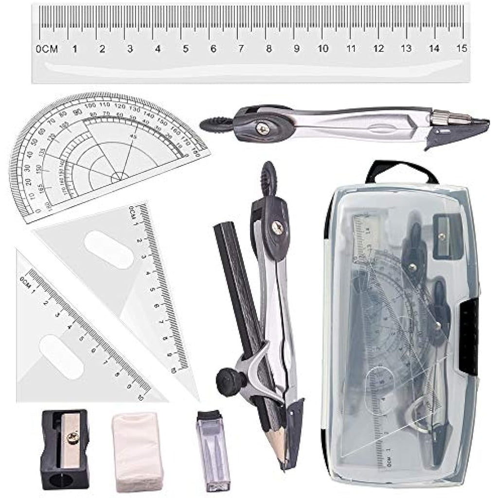 Tuloka 10pcs Geometry Math Set – Drafting Compasses and Rulers Kit