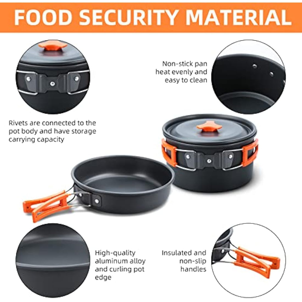 Lixada 16pcs Camping Cookware Kit – Anodized Aluminum Mess Set for 1-2