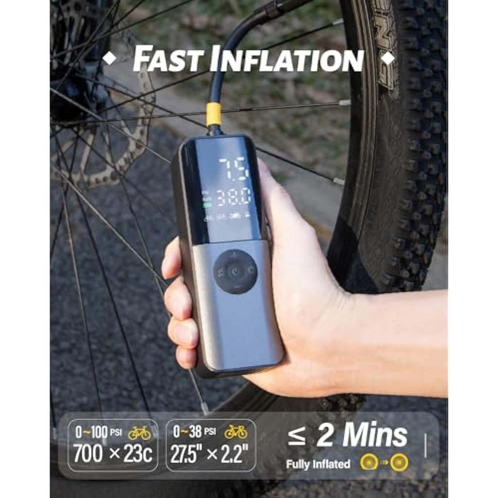 GPUTEK Electric Bike Pump | 150PSI Portable Tire Inflator with Digital Gauge