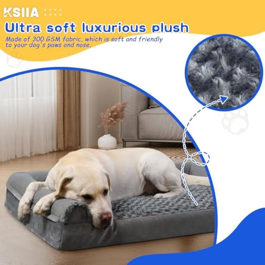 KSIIA Large Orthopedic Dog Bed – Waterproof Washable Sofa Couch, Grey