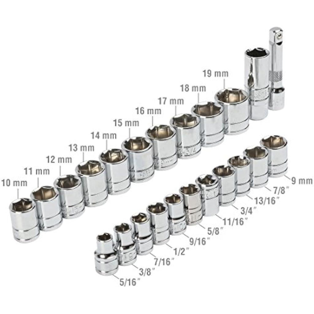 WORKPRO 24-Piece Socket Set | 3/8" Drive Metric & SAE Ratchet Wrench Kit