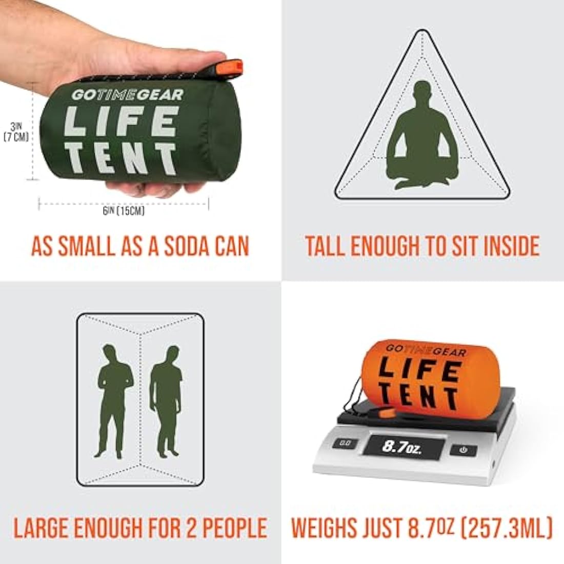 Go Time Gear Life Tent | 2-Person Mylar Emergency Shelter with Paracord