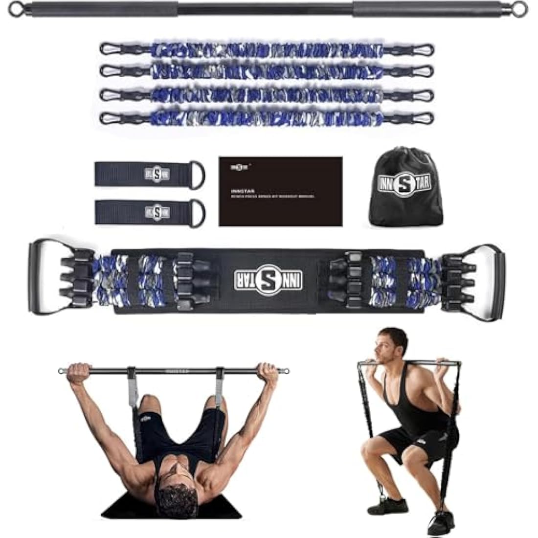 INNSTAR Portable Home Gym Set | Resistance Band Bench Press & Squat Bar