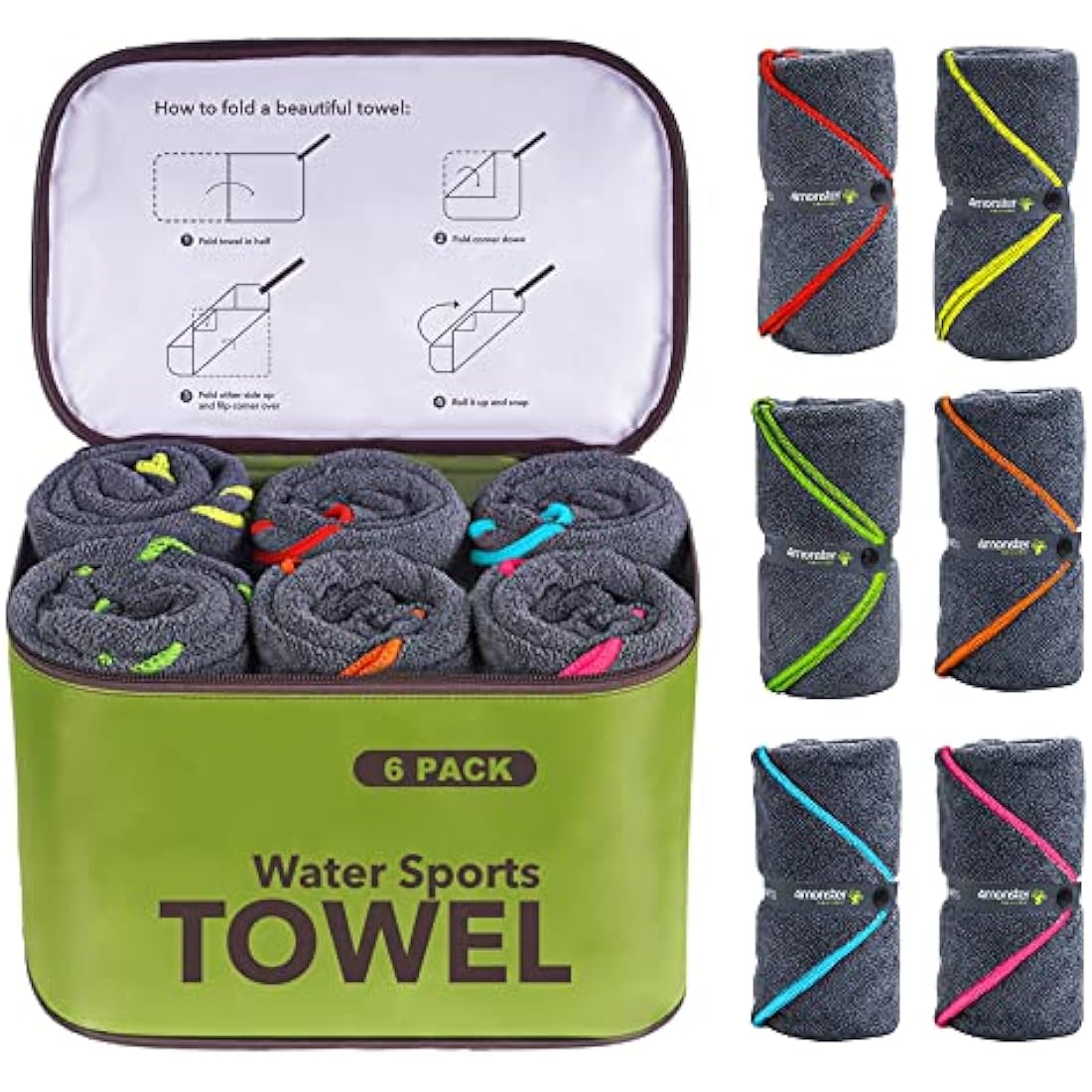 4Monster Microfiber Gym Towels - 6 Pack Quick Dry Travel Set, Army Green