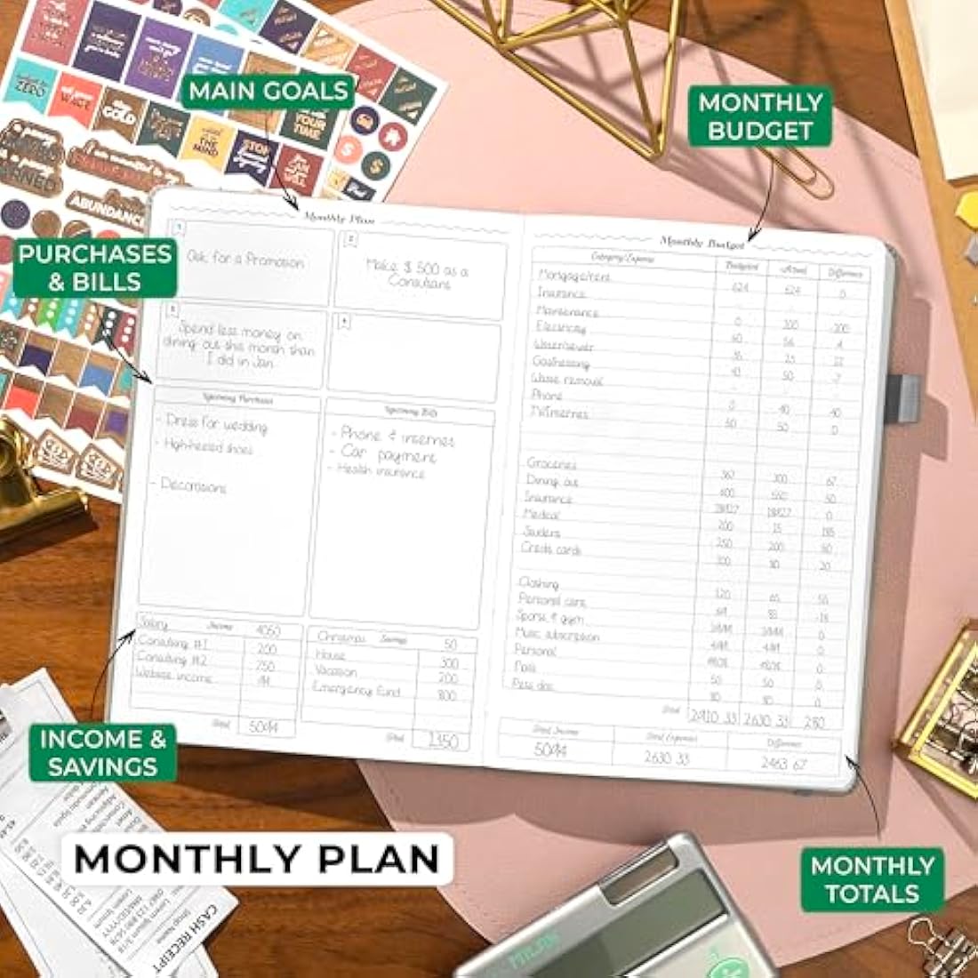 GoGirl Budget Planner – Undated Monthly Expense Tracker & Journal, Grey