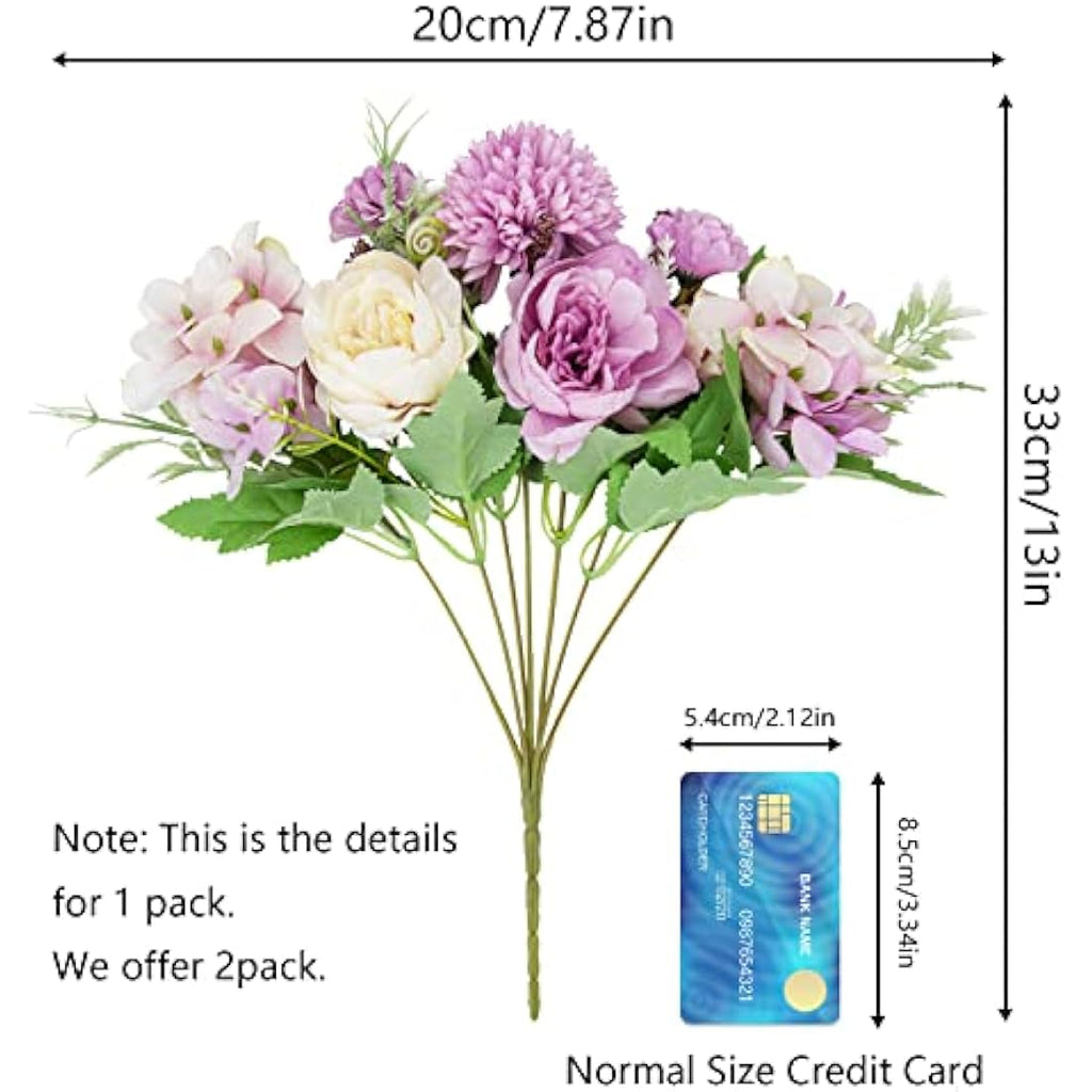 Silk Peony & Hydrangea Artificial Flowers - 2 Pcs Purple Bouquet