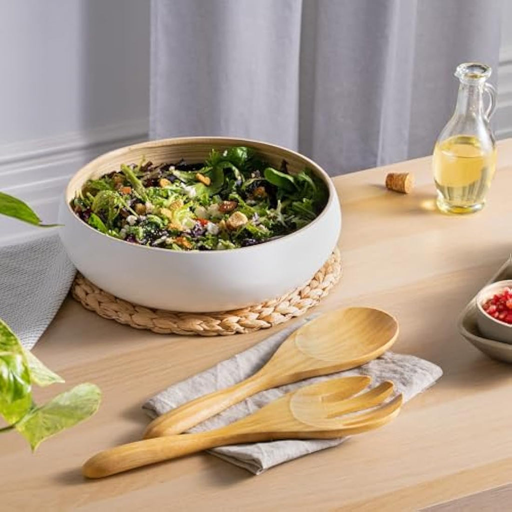 Dehaus Large Bamboo Fruit Bowl – 30cm Navy Blue Wooden Serving Bowl