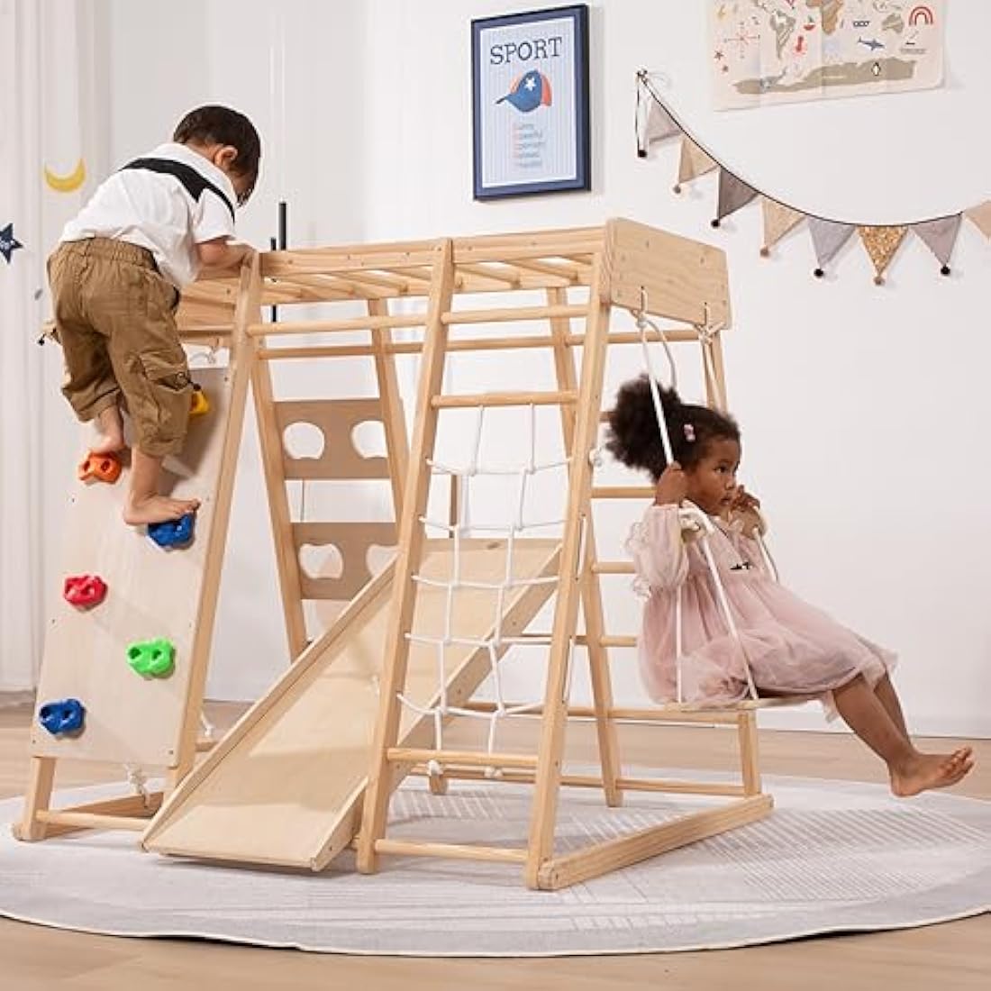 8-in-1 Wooden Indoor Jungle Gym & Toddler Climbing Frame