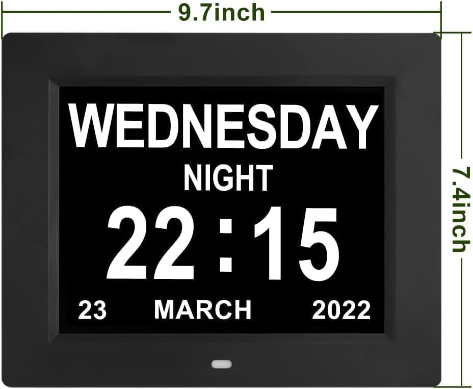 Yuanzeco 8 Inch Digital Calendar Day Clock for Elderly | 15 Alarm Options