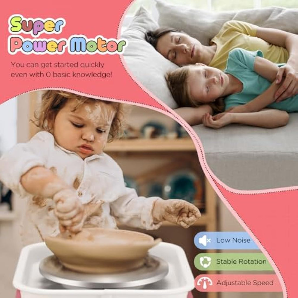 Jolof Store Mini Pottery Wheel – 2000RPM Electric DIY Kit for Kids, Pink