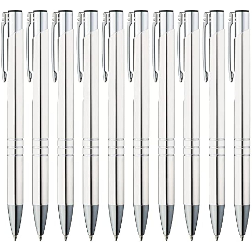 GIMEI Metal Ballpoint Pen Pack of 50 – Ergonomic Blue Ink Pens, White