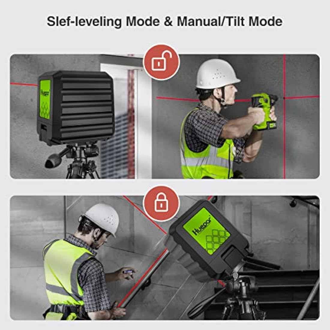 Huepar Self-Leveling Red Beam Cross Line Laser Level – IP54 Alignment Tool