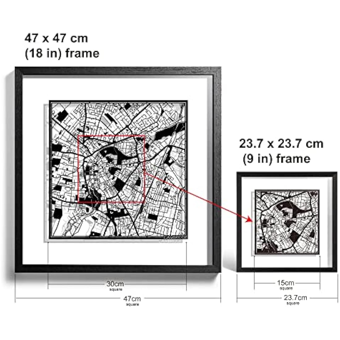 Cambridge Paper Cut Map Art - O3 Design Studio Framed Wall Decor
