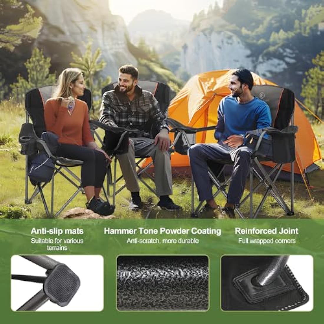 LET'S CAMP Heavy Duty Folding Camping Chair – Oversized Padded Set of 2