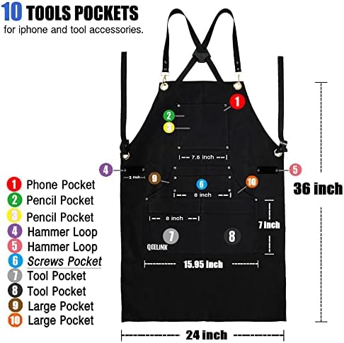 Woodworking Work Apron – Fireproof Canvas with 10 Tool Pockets