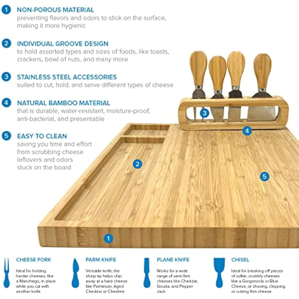 Jolof Store Bamboo Cheese Board and Knife Set – Charcuterie Platter