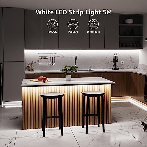 Lepro 5M White LED Strip Light | 6000K Dimmable Under Cabinet Lighting