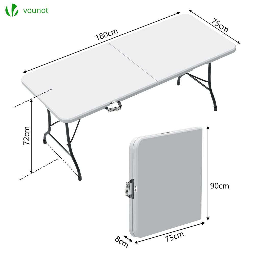 VOUNOT Folding Picnic Table | 180cm Portable Heavy Duty Trestle Table