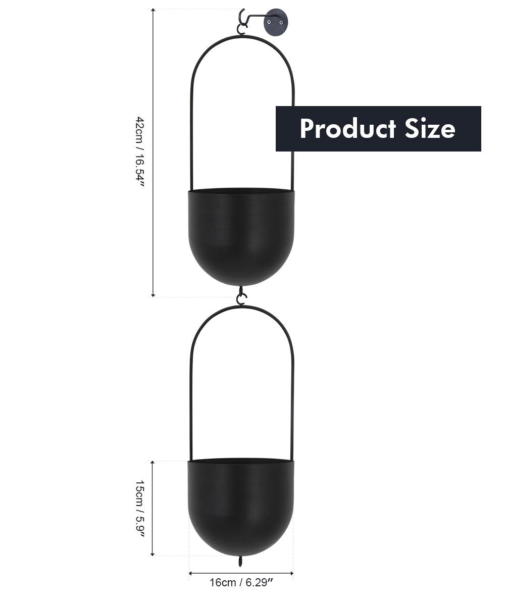 ibigbean Set of 2 Metal Hanging Planters | Matte Black Modern Flower Pots